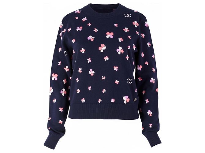 Pull CHANEL Floral en Cachemire Bleu