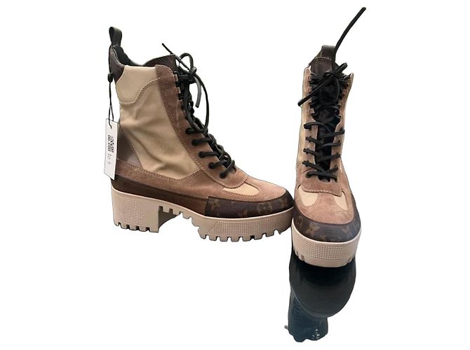 Louis Vuitton Laureate Platform Desert Boots EU 38 Beige Taupe Dark brown