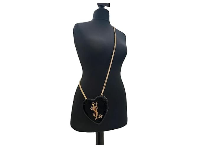 Sac à chaîne Love Heart YSL Yves Saint Laurent - Mini sac en cuir verni noir 