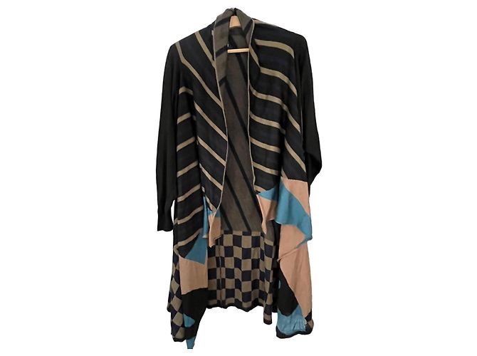 Issey Miyake Pleats Please Strickjacke Braun Schwarz Blau Hellblau Türkis