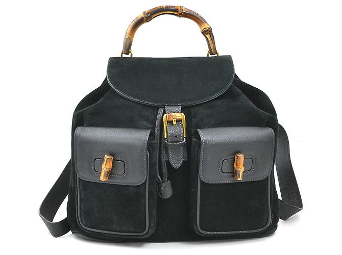 Gucci Bamboo Suede/Leather Backpack Black