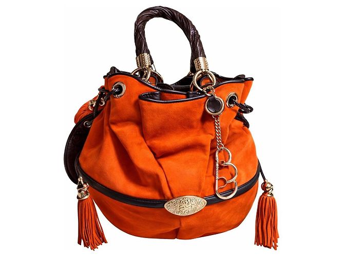 Bolsa Lancel Brigitte Bardot laranja em camurça Alcantara