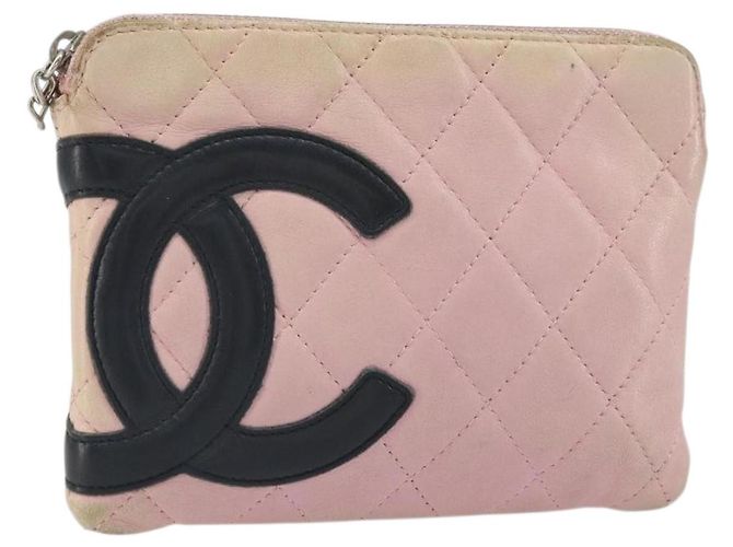 CHANEL Cambon Line Tasche Leder Pink Silber CC Auth bs32374