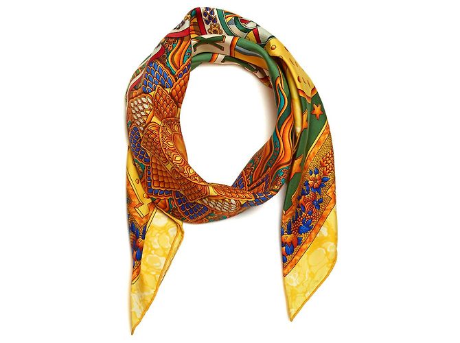 Lenço Quadrado Hermès 90 Carpe Diem 1994 Joachim Metz em Seda Twill Hermes Multicor
