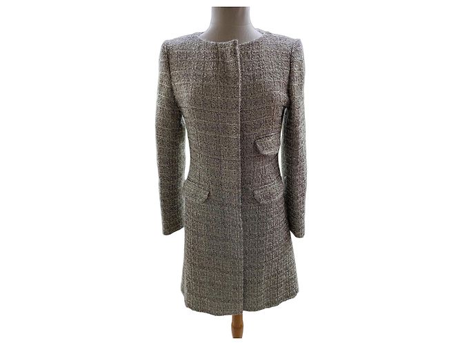 Chloé Wool Coat Silver Beige Cream Size 40 Silvery