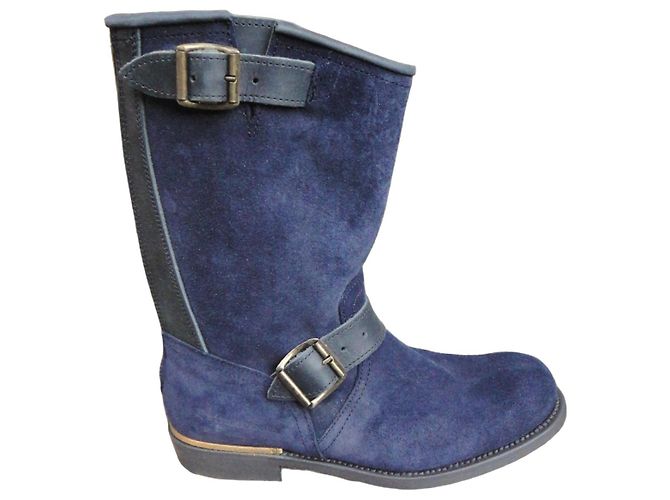 Autre Marque Botas Biker Primeboots em Camurça Azul Meia-Noite Azul escuro