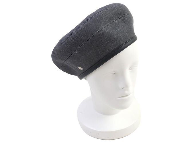 Trim Beret de denim com acabamento em couro da série Saint Honor da Hermès Cinza