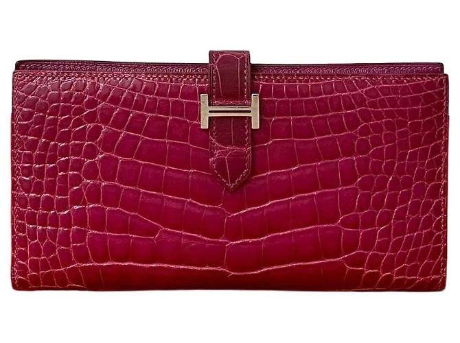 Béarn Hermès Cartera Larga Bearn Soufflet de Cocodrilo Hermes Rosa
