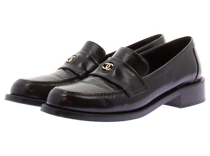 Chanel Leather Loafers Black Size 39.5