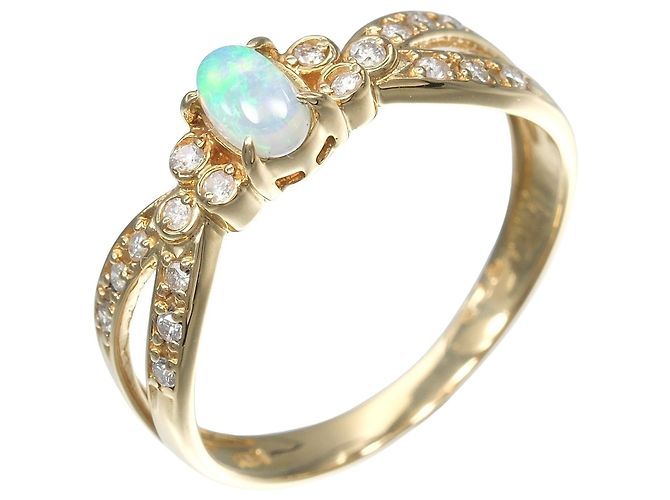 Autre Marque Au750 Opal Diamond Ring Golden