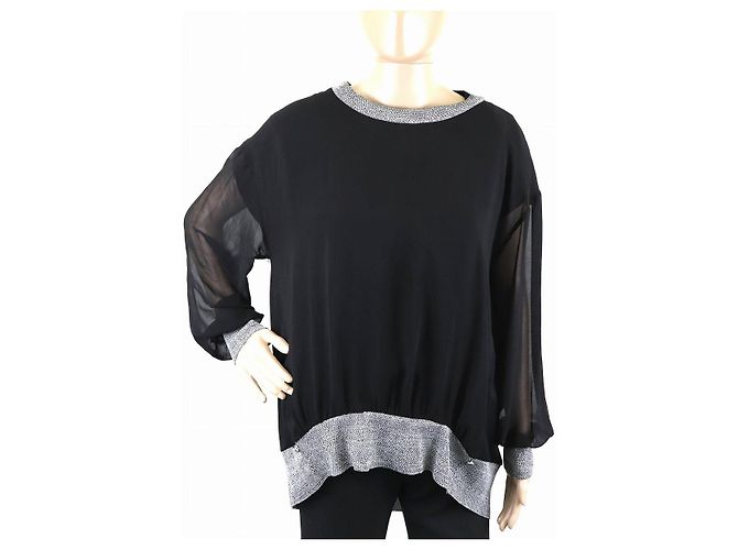 Timeless Chanel Coco Chanel Button Chiffon Pullover Brown Black