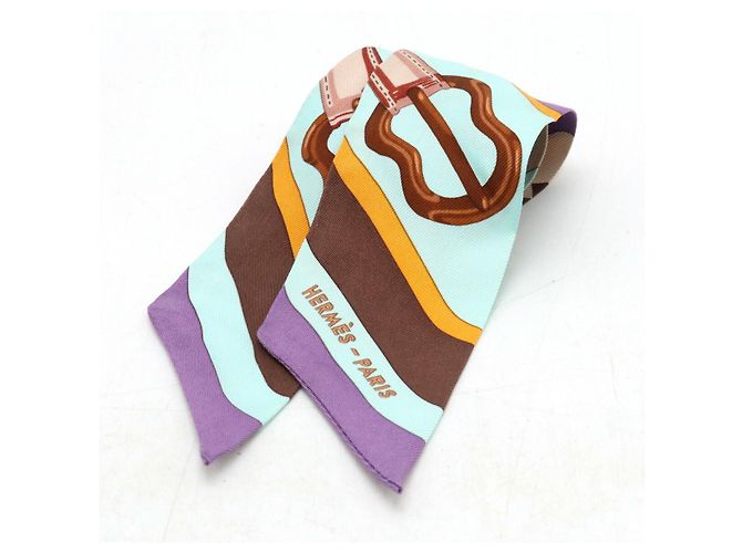 Hermès Twilly 100% Silk Scarf Brown Blue Multiple colors