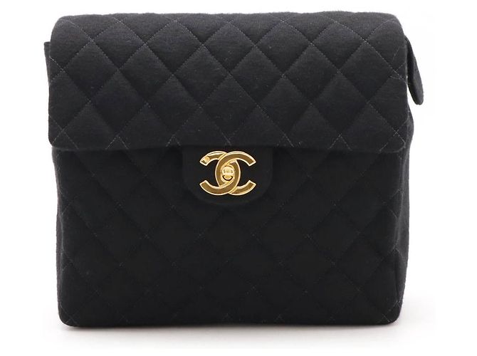Mochila de cuero de jersey de algodón matelassé de Chanel Negro