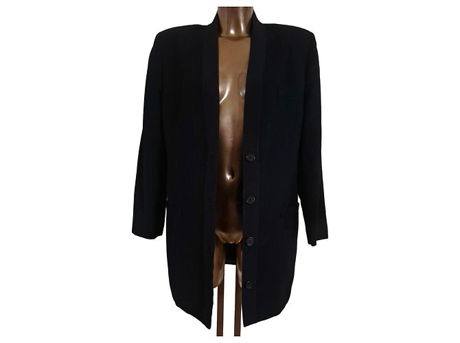 Giacca lunga Salvatore Ferragamo in lana blu notte Blu scuro