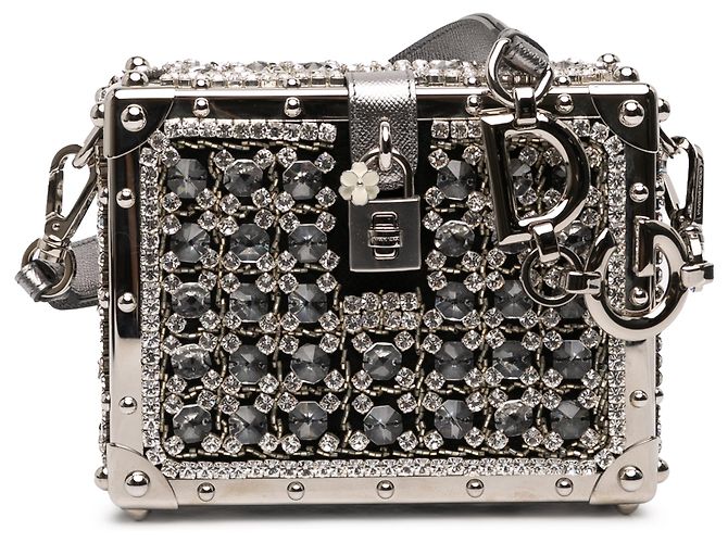 Bolsa Dolce Box em jacquard preto com strass Dolce & Gabbana