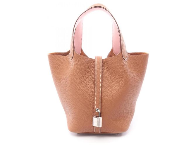 Bolsa Hermès Picotin Lock PM Eclat Marrom Rosa