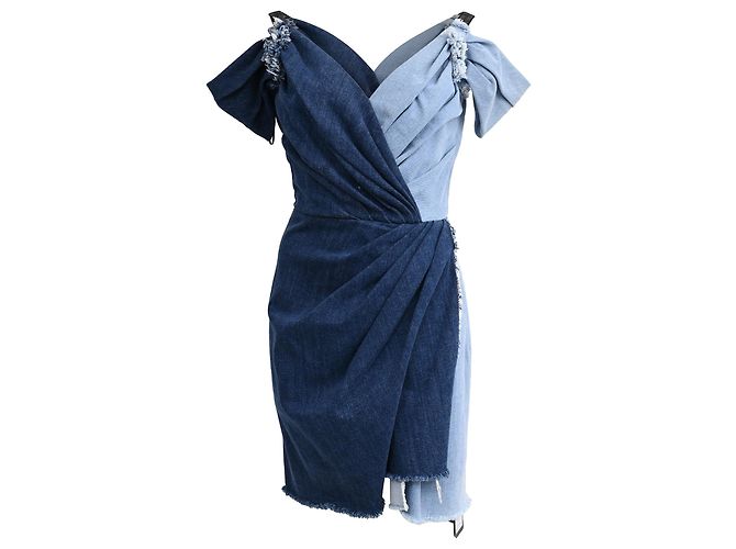 Dolce & Gabbana Patchwork Two Tone Mini Dress in Blue Denim