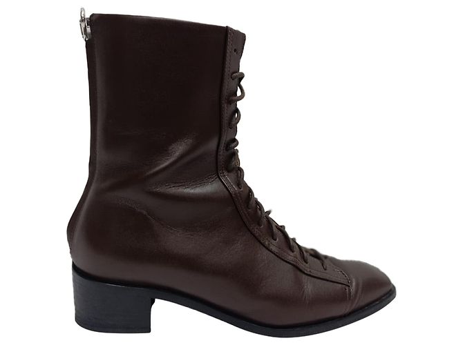 Aeyde Lace-Up Zipped Boots in Brown Leather