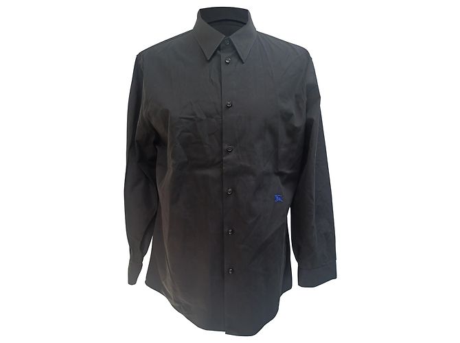 Camicia in cotone nero ricamata EKD di Burberry
