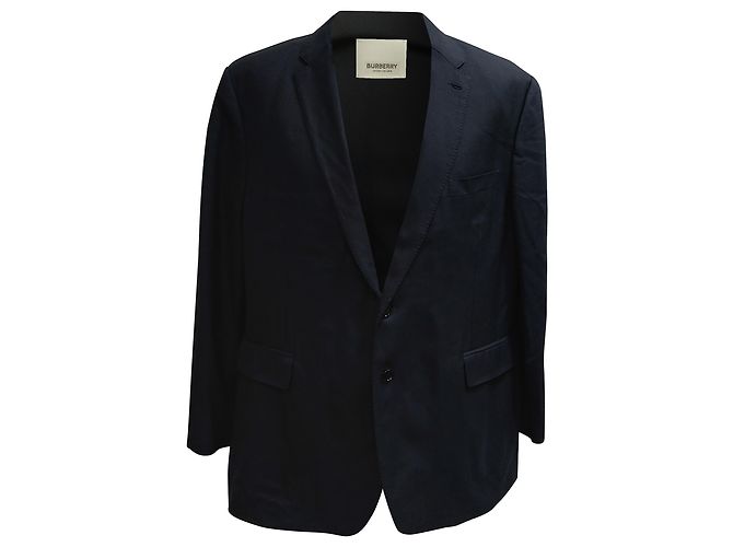 Burberry Single-Breasted Blazer with Pockets in Navy Blue Wool Light blue