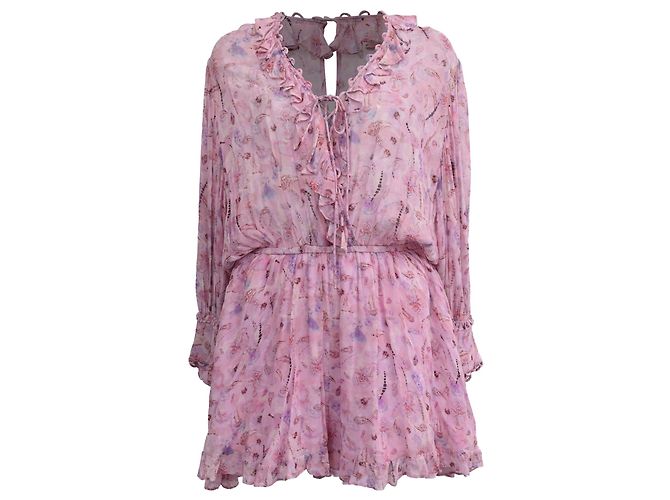 Iro Joyce Floral Print Ruffle Romper In Pink Viscose