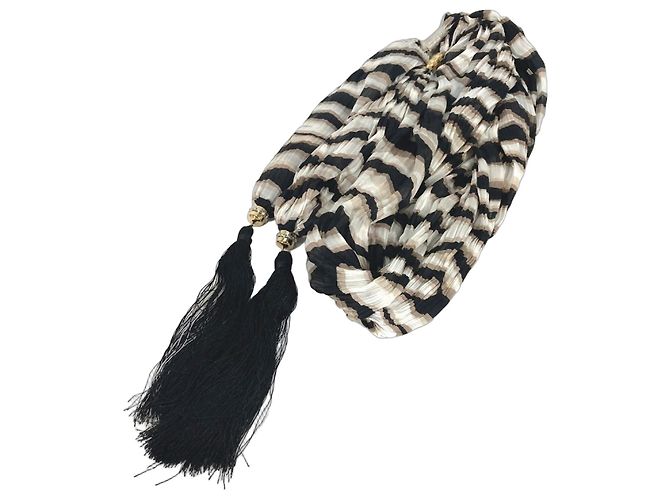 Sciarpa con frange e nappine LOUIS VUITTON con strass, stole in seta, donna, marrone