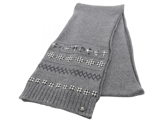 Chanel Sciarpa in cashmere per donne, grigio, nero e bianco,
