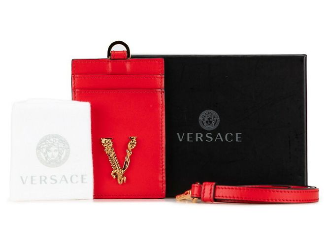 Versace Virtus V Kartenetui aus rotem Leder für Damen VERSACE