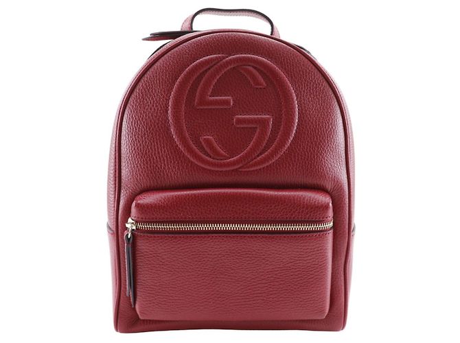 Mochila GUCCI Soho em couro vermelho com corrente entrelaçada para mulheres