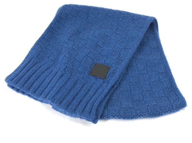 LOUIS VUITTON Sciarpa Helsinki con etichetta in pelle Cashmere Uomo Blu