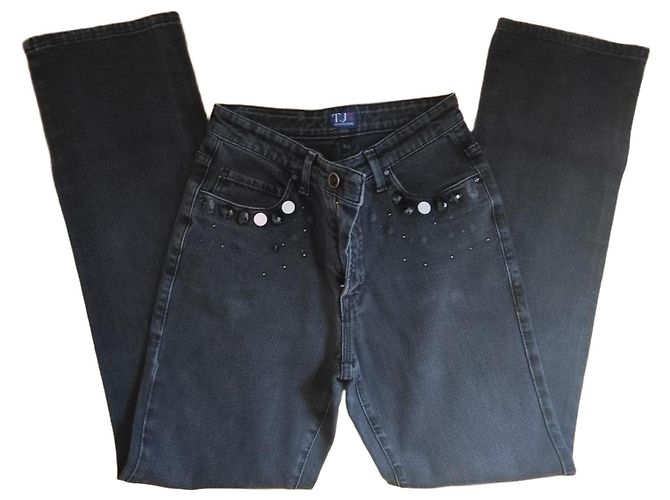 Vaqueros rectos Trussardi Jeans negros de algodón con detalles de joyas