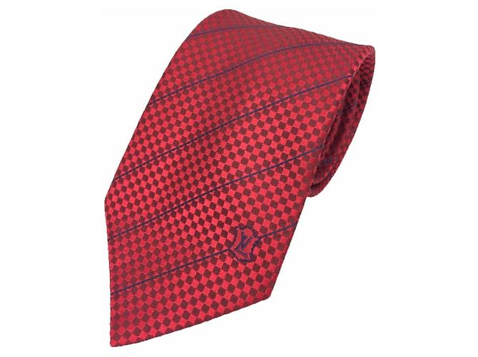 LOUIS VUITTON Krawatte Ec, rot, Damier-Muster, % Seide, Herren