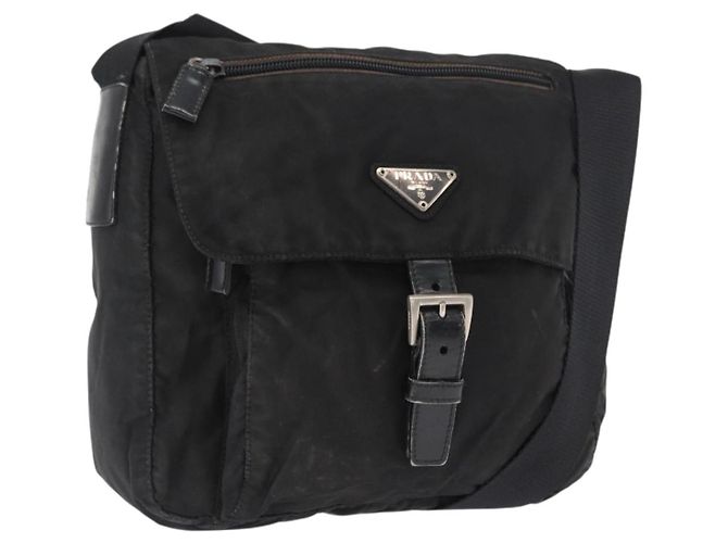 Borsa a Spalla PRADA Nylon Nero Argento Autentica 163806