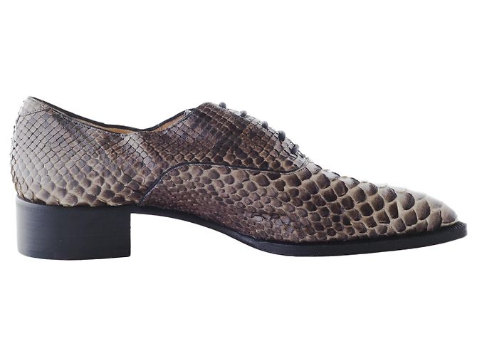 Christian Louboutin Louboutin Pointed-Toe Python Loafers Brown