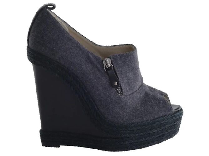 Sandales espadrilles à talons compensés en toile Christian Louboutin Gris