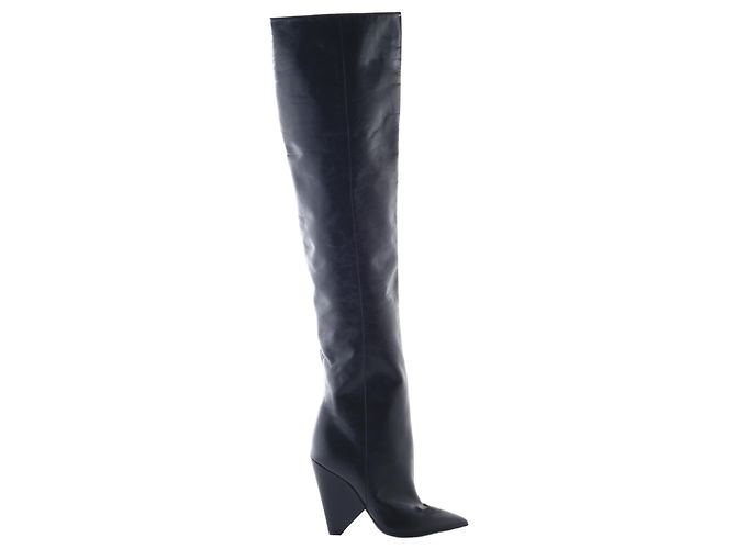 Autre Marque Saint Laurent Niki knee-high leather boots Black