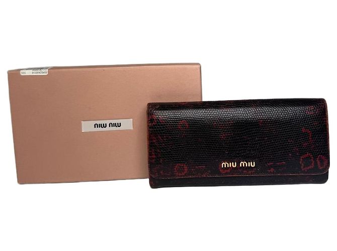 Vintage Miu Miu Snake Emblossed Leather Wallet Black Red