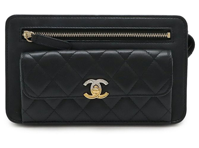 Timeless Chanel Matelassé Lammleder Clutch Tasche Schwarz