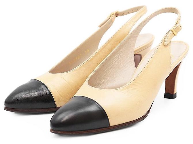 Timeless Chanel Leder Pumps Schwarz Beige Orange