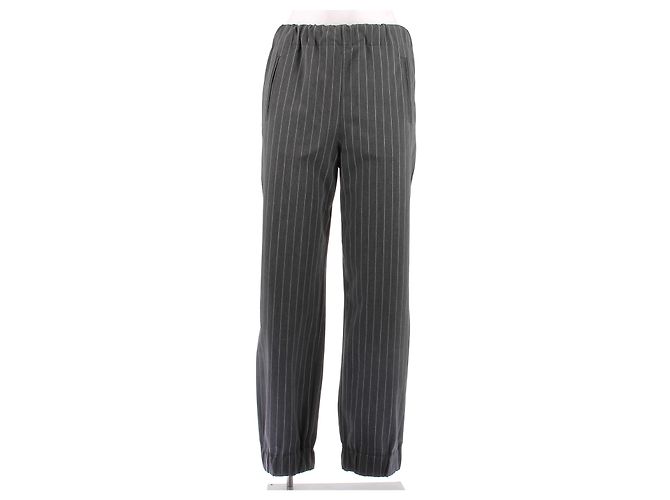 Ganni Grau gestreifte Wollhose