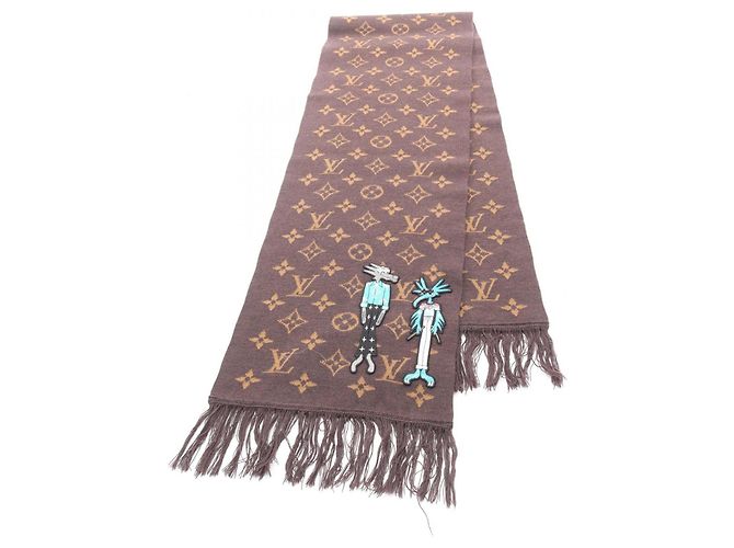 Louis Vuitton Sciarpa LV Friends Monogram in Lana per Uomini e Donne, Marrone Multicolore