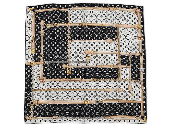 Bufanda de seda Carré Monogram Confidential LOUIS VUITTON Negra Negro