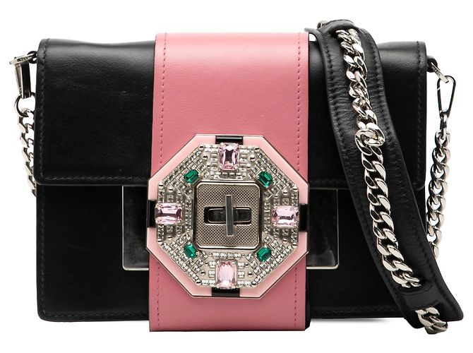 Ribbon Borsa a nastro in vitello nero con cristalli Prada