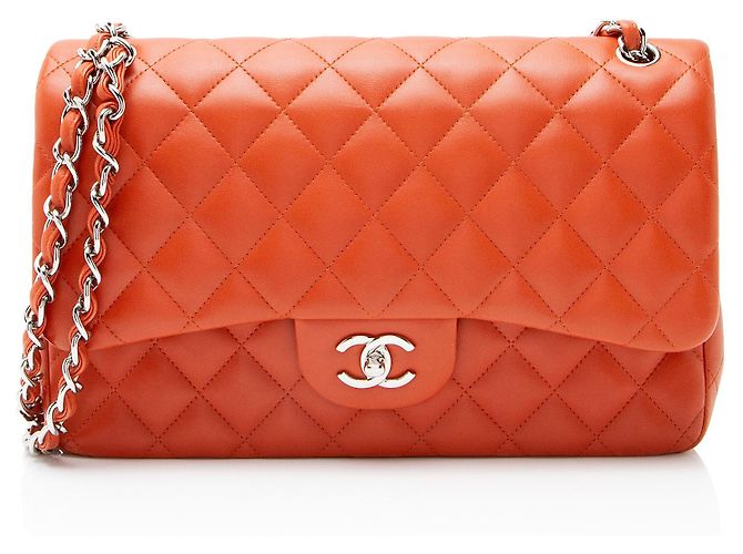 Gabrielle Bolsa Chanel Jumbo Classic de Couro de Corde Dupla Laranja
