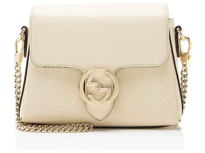 Pequena bolsa transversal de couro com G entrelaçado Gucci Marrom Bege