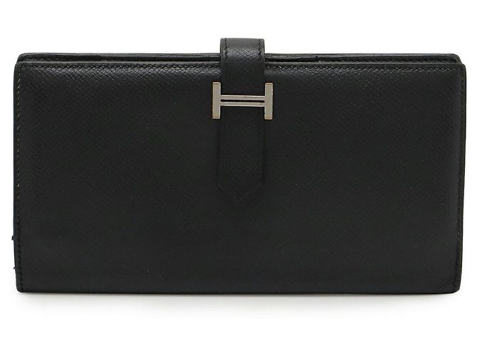 Hermès Béarn Soufflet Long Wallet Leather Wallet Black