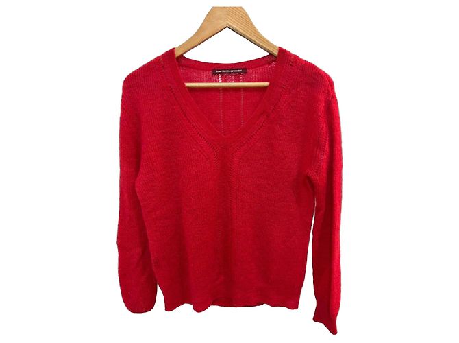 Comptoir Des Cotonniers Roter Mohair Pullover mit V Ausschnitt