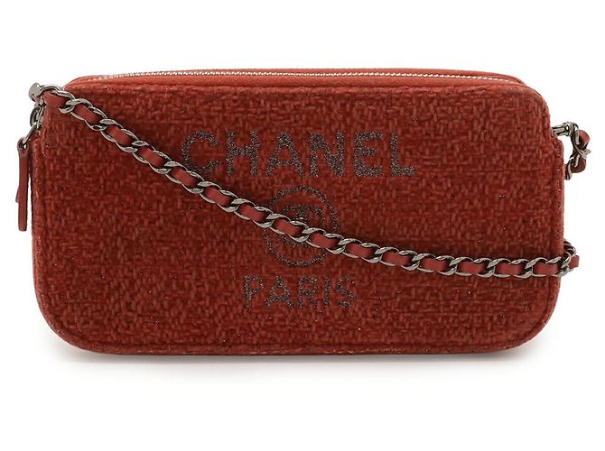 Borsa a spalla Chanel in velluto con catena Rosso