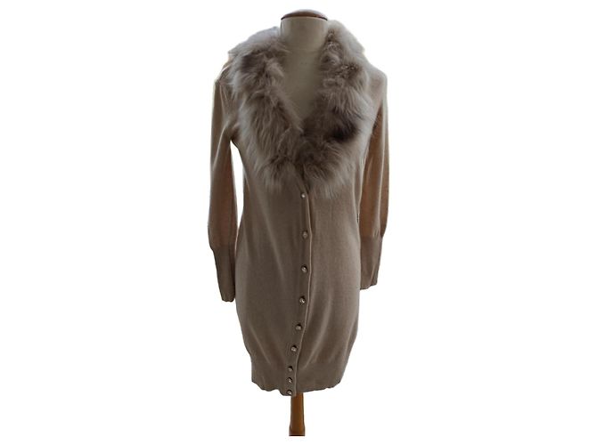 Blumarine lange Weste mit Fuchsfellkragen beige