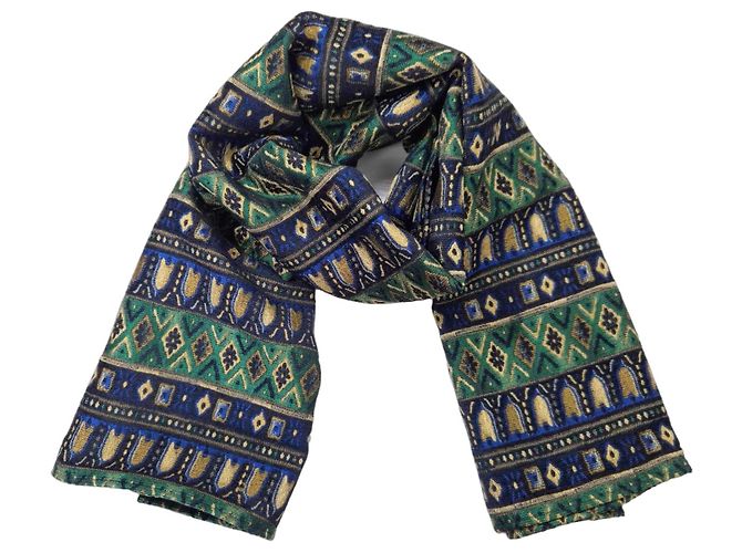 Kenzo stola in viscosa e seta 1990s Blu Verde